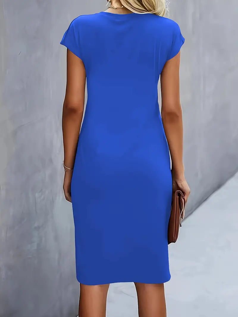 Isla | Damen Elegant Rundhalsausschnitt Bodycon Midi Kleid