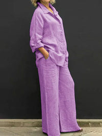 Helena | Damen Zeitloses Zweiteiliges Leinen Blusen Set