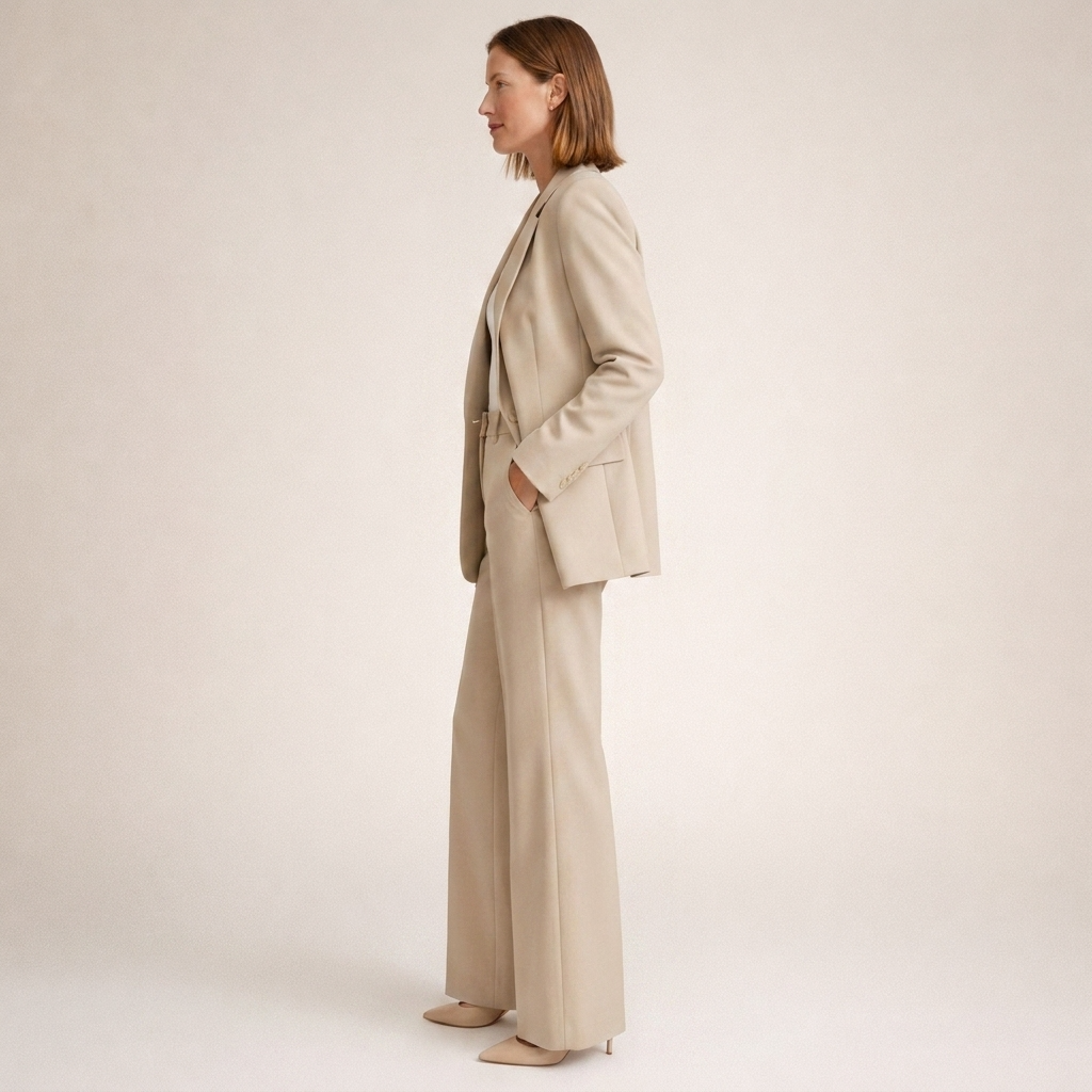 Doris | Damen Eleganter Zweiteiler Anzug mit strukturierter Blazerjacke und ausgestellter Hose