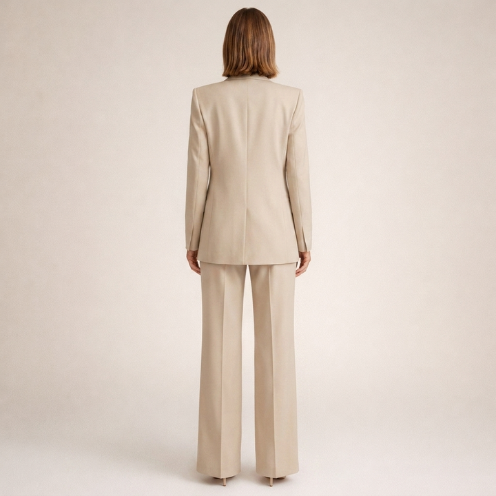 Doris | Damen Eleganter Zweiteiler Anzug mit strukturierter Blazerjacke und ausgestellter Hose