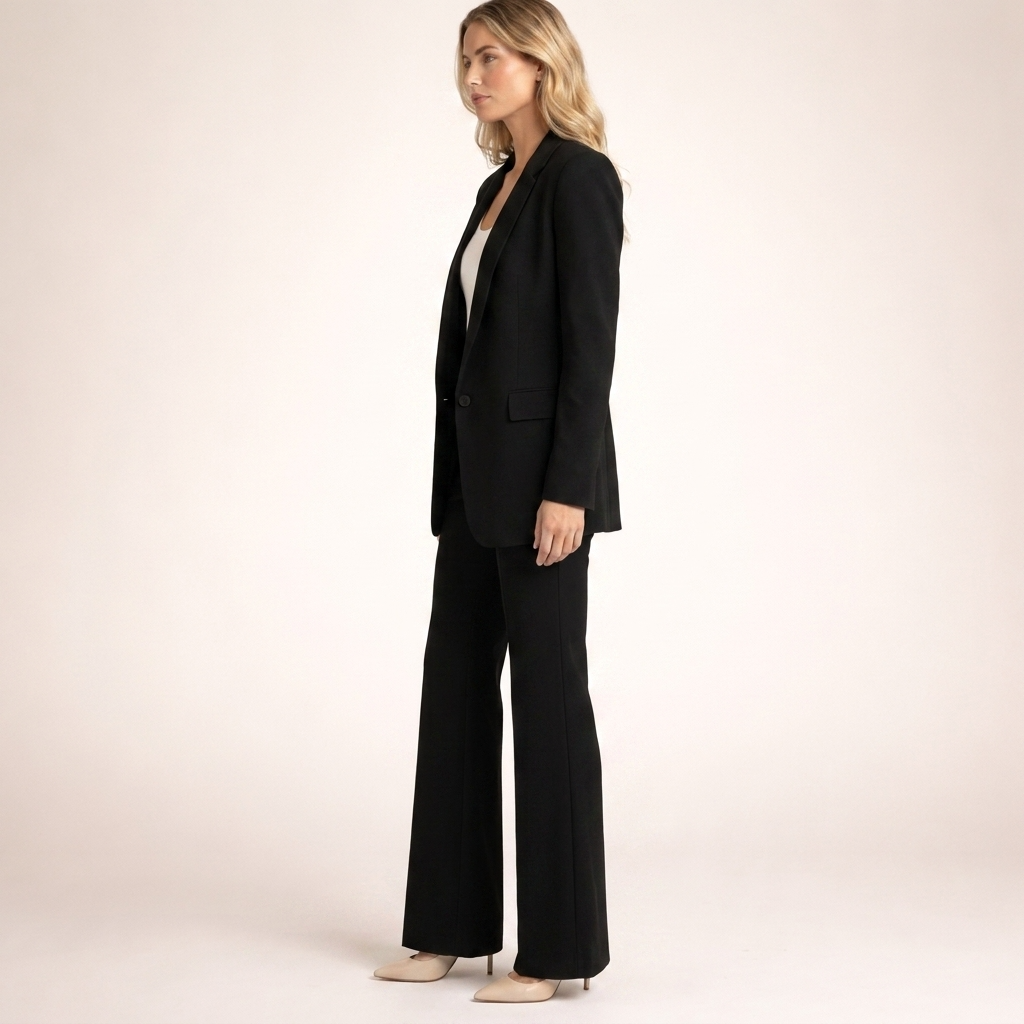 Doris | Damen Eleganter Zweiteiler Anzug mit strukturierter Blazerjacke und ausgestellter Hose