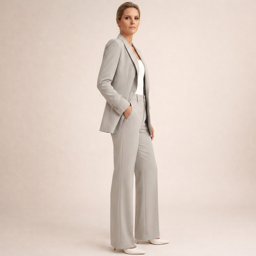 Doris | Damen Eleganter Zweiteiler Anzug mit strukturierter Blazerjacke und ausgestellter Hose