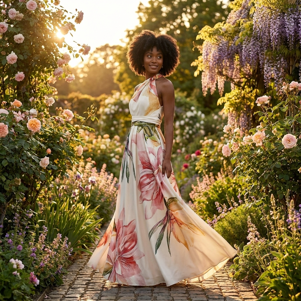 Astrid | Damen Geblümtes Neckholder Sommerkleid