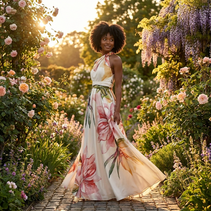 Astrid | Damen Geblümtes Neckholder Sommerkleid