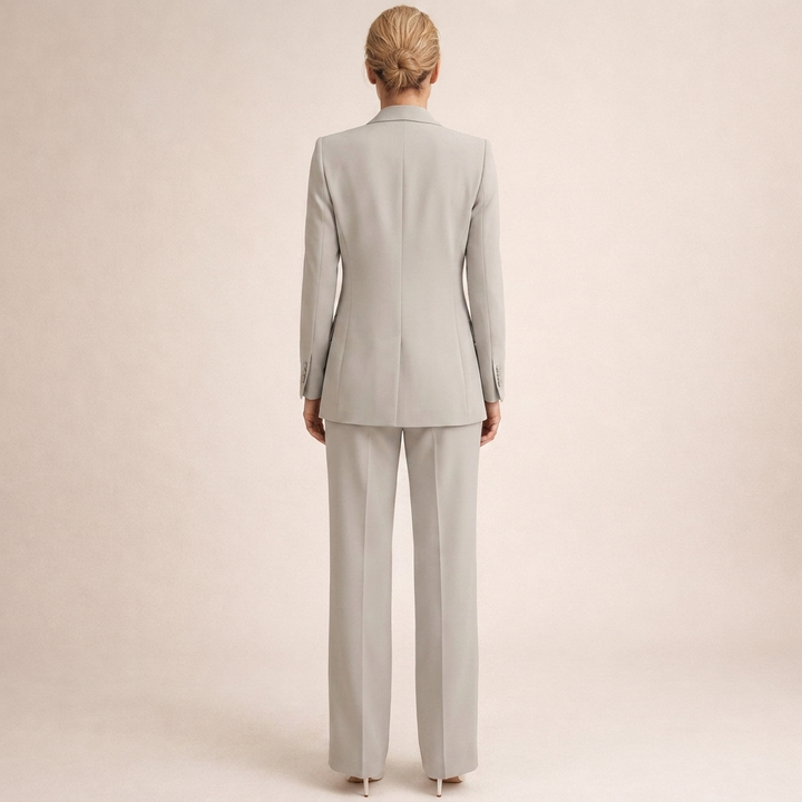 Doris | Damen Eleganter Zweiteiler Anzug mit strukturierter Blazerjacke und ausgestellter Hose