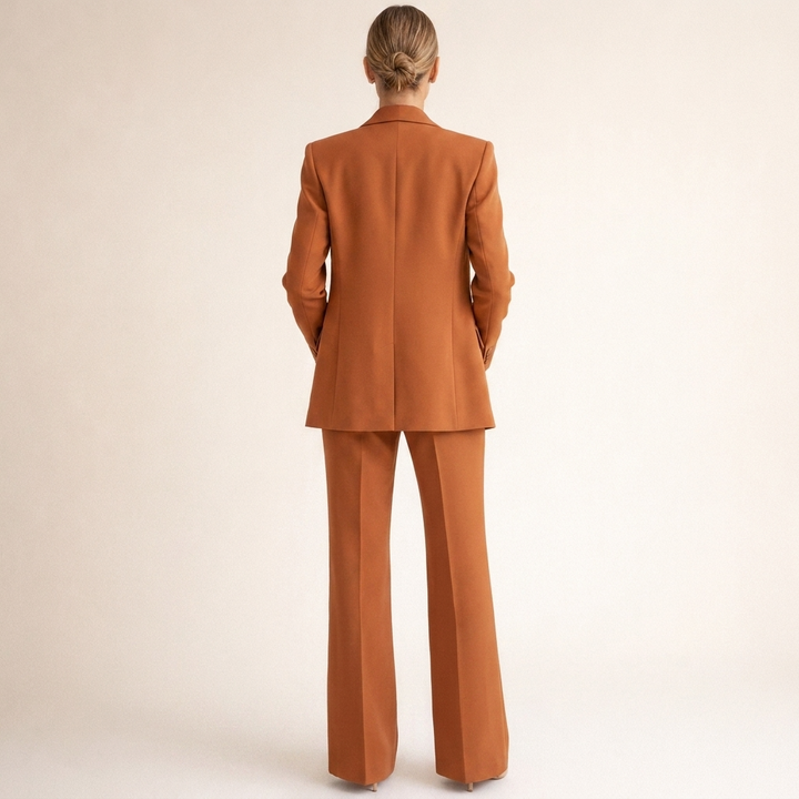Doris | Damen Eleganter Zweiteiler Anzug mit strukturierter Blazerjacke und ausgestellter Hose