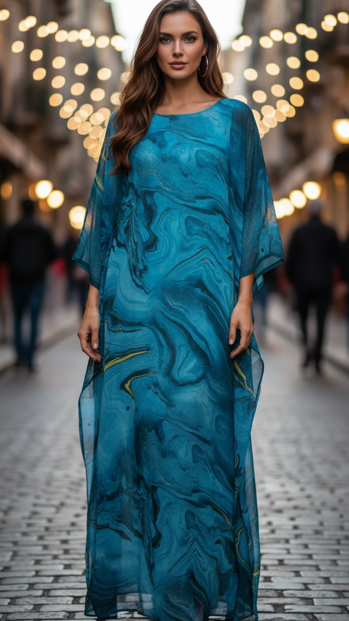 Hannelore | Damen Lässiges Abstrakte Muster Maxi Kleid