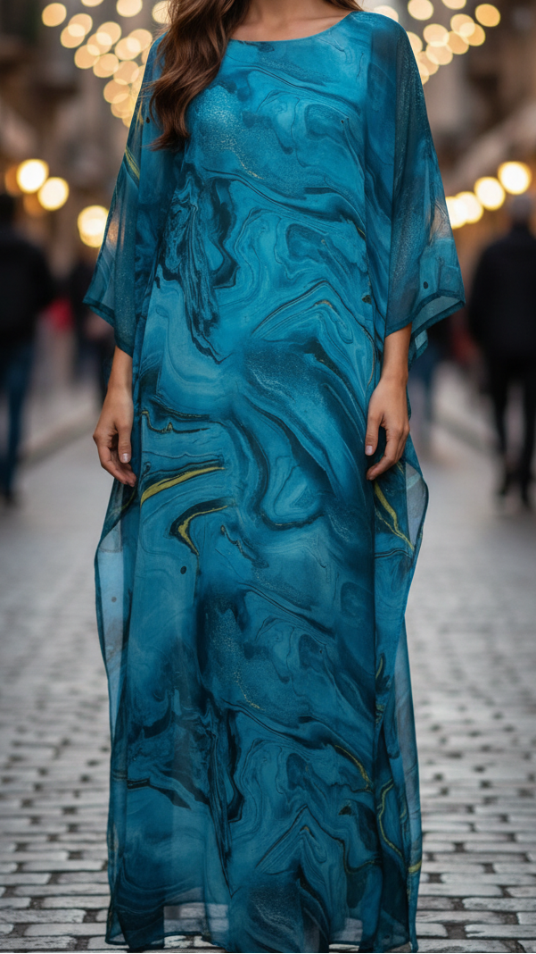 Hannelore | Damen Lässiges Abstrakte Muster Maxi Kleid