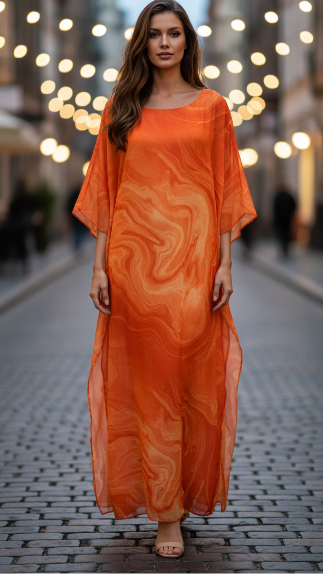 Hannelore | Damen Lässiges Abstrakte Muster Maxi Kleid