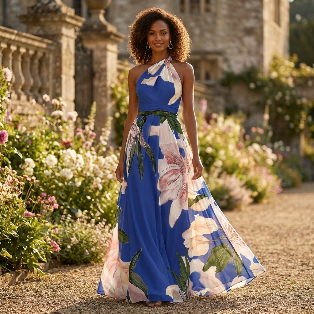 Astrid | Damen Geblümtes Neckholder Sommerkleid