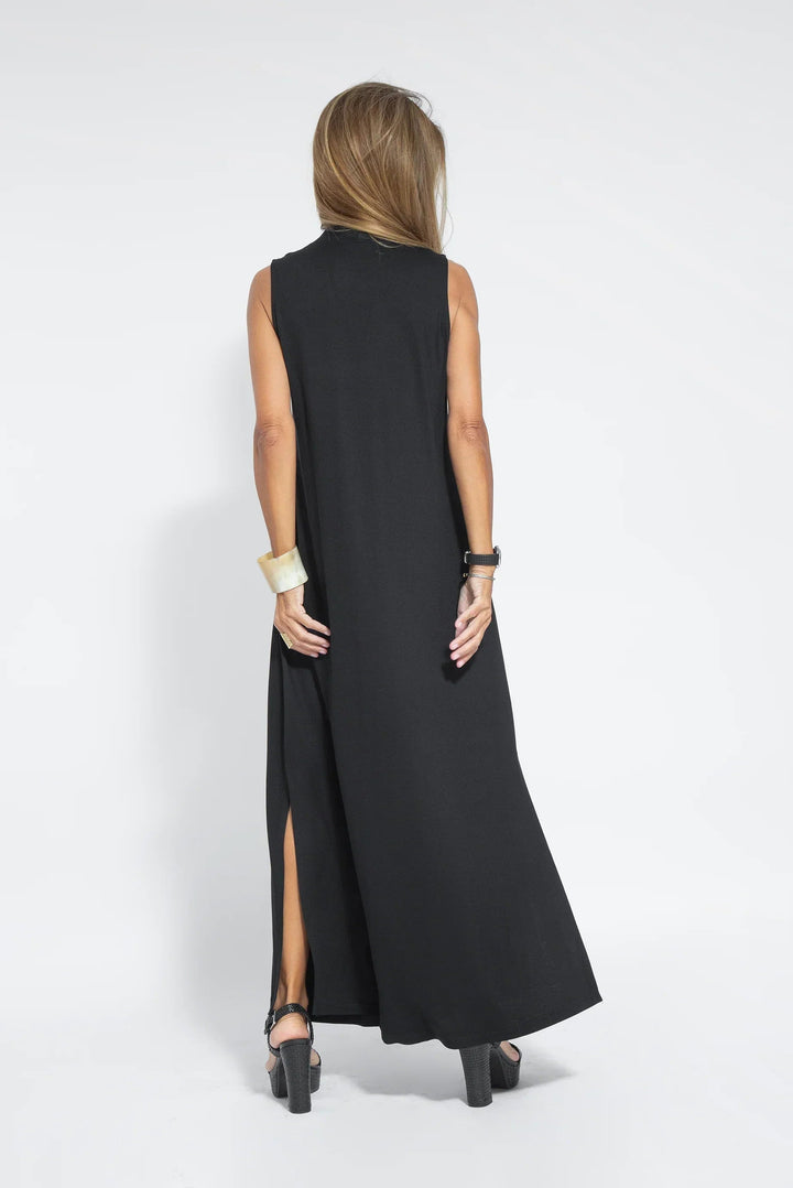 Michelle | Damen Ärmelloses Sommer Maxikleid mit tiefem V-Ausschnitt