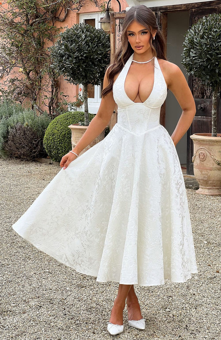 Gerda | Damen Sommer Halterneck Hochzeitsgastkleid