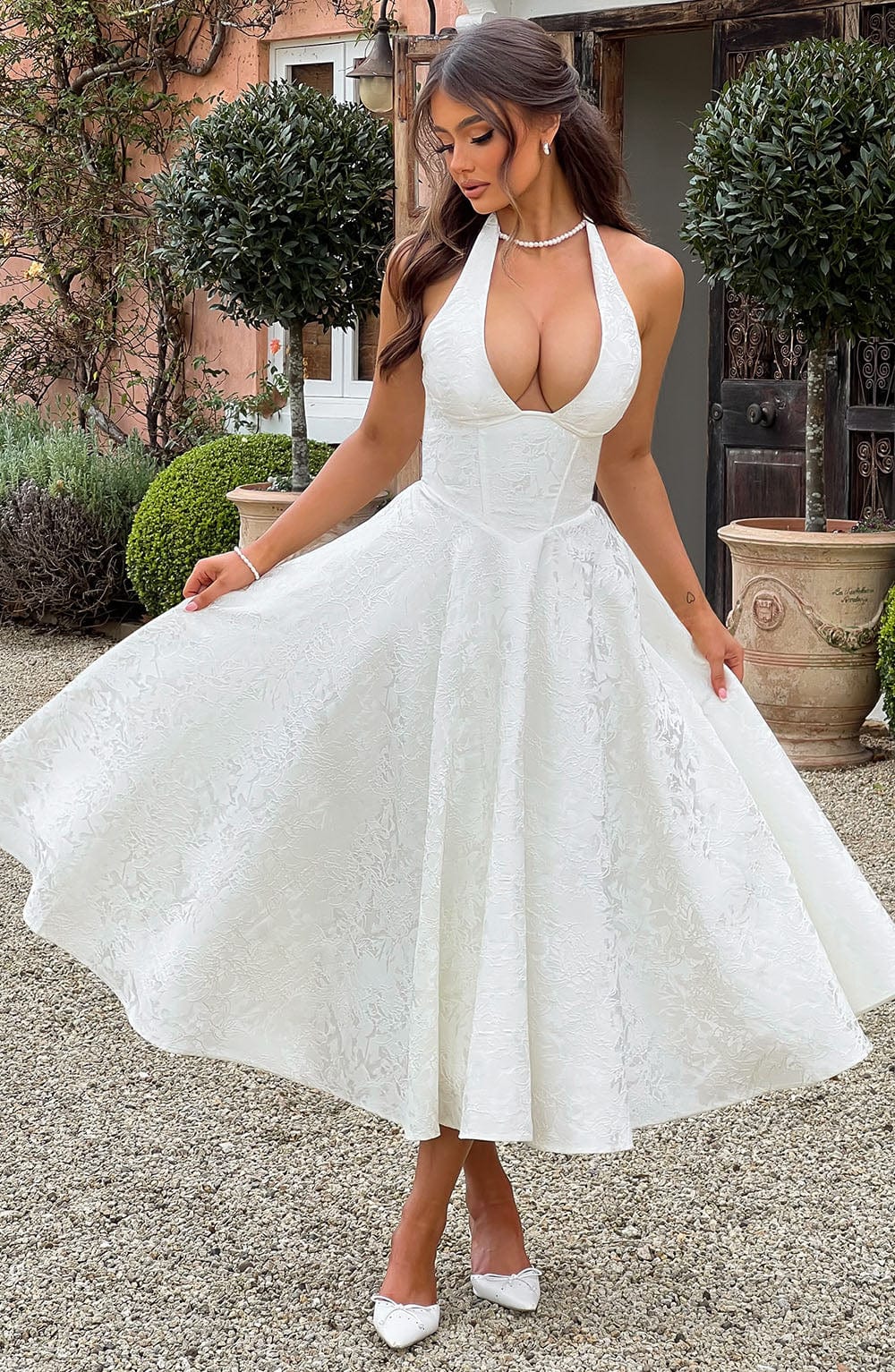 Gerda | Damen Sommer Halterneck Hochzeitsgastkleid