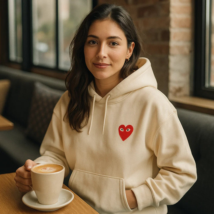 Cora | Damen Modischer Baumwoll Hoodie mit Herz