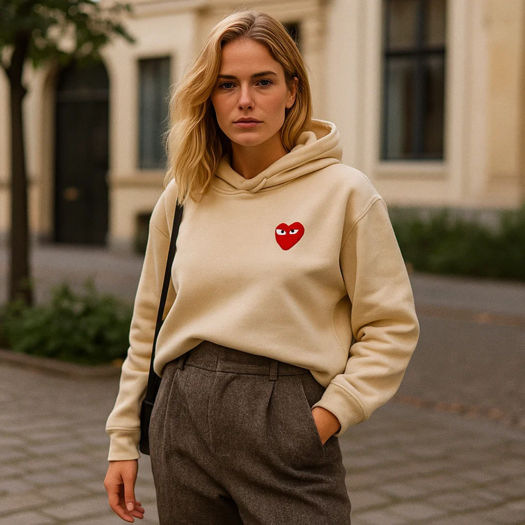 Cora | Damen Modischer Baumwoll Hoodie mit Herz