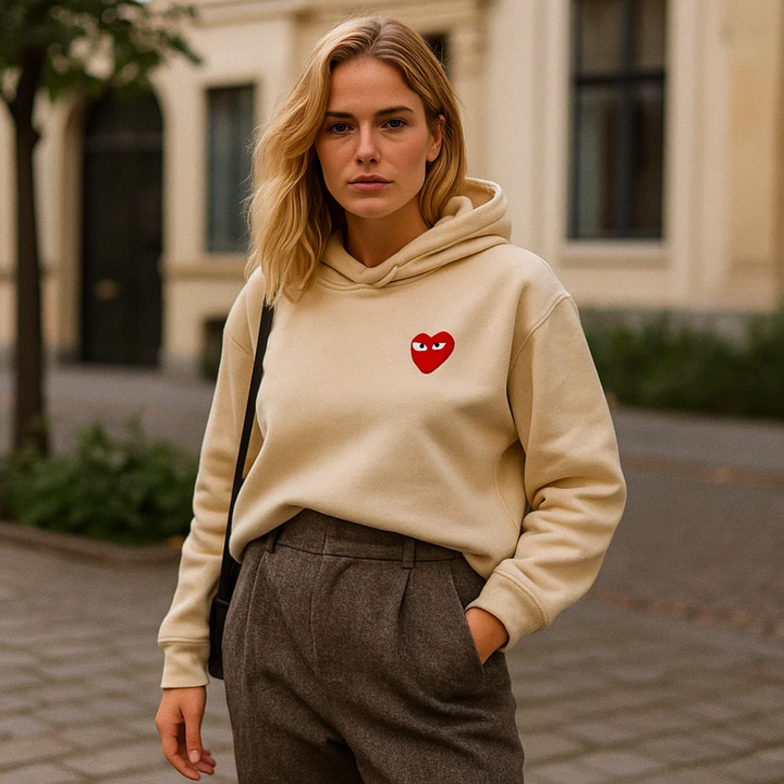 Cora | Damen Modischer Baumwoll Hoodie mit Herz