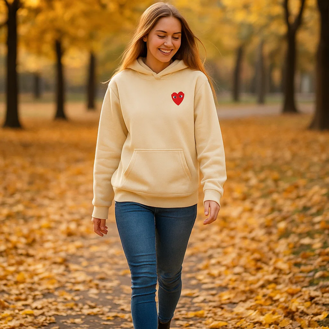 Cora | Damen Modischer Baumwoll Hoodie mit Herz