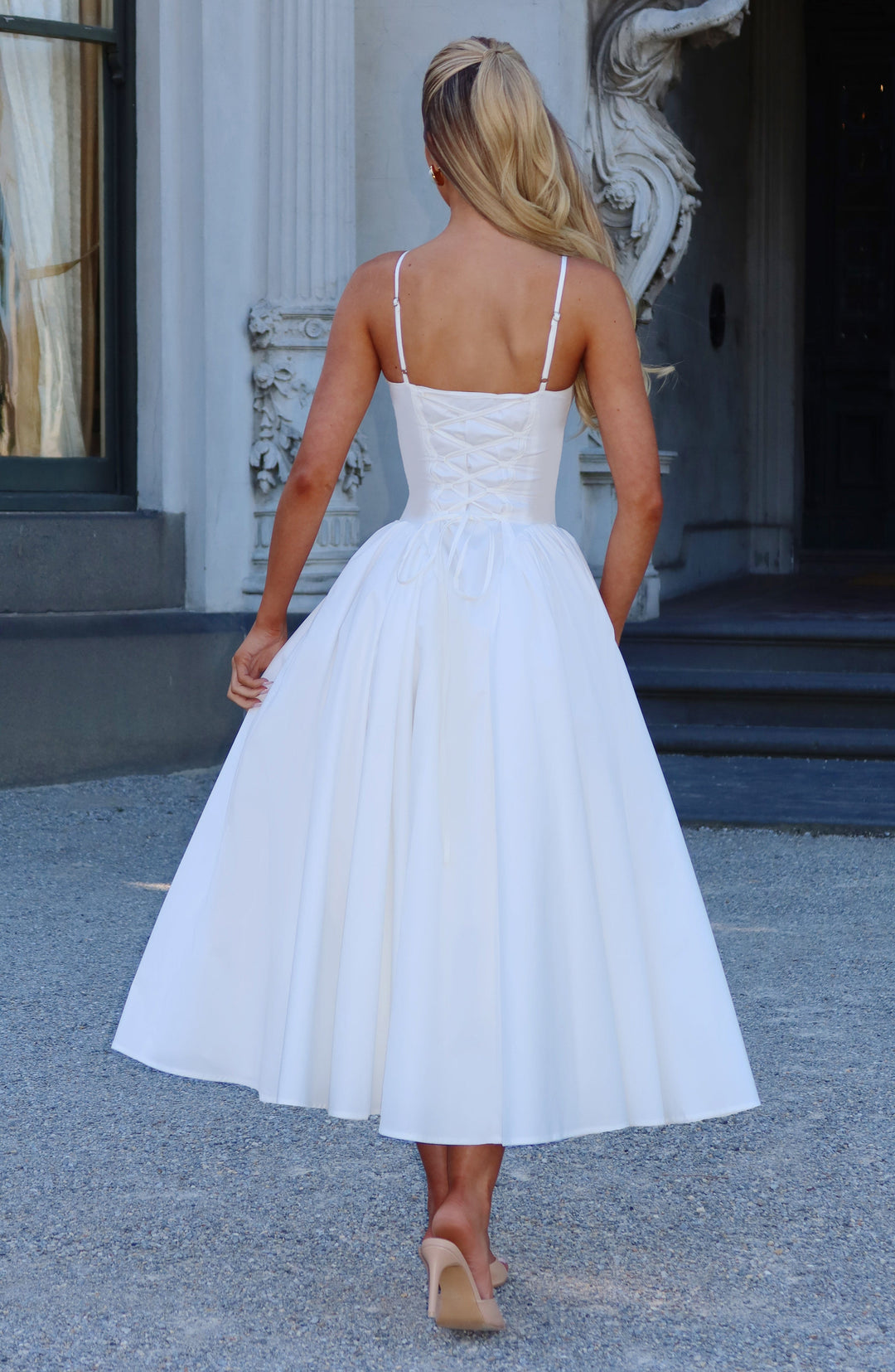 Lotte | Damen Anspruchsvolles A-Linien Sommer Midikleid mit Schnürung