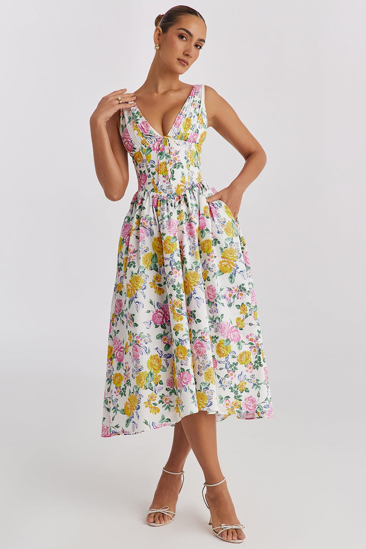 Larissa | Damen Sommer Seitentaschen Hochzeitsgastkleid
