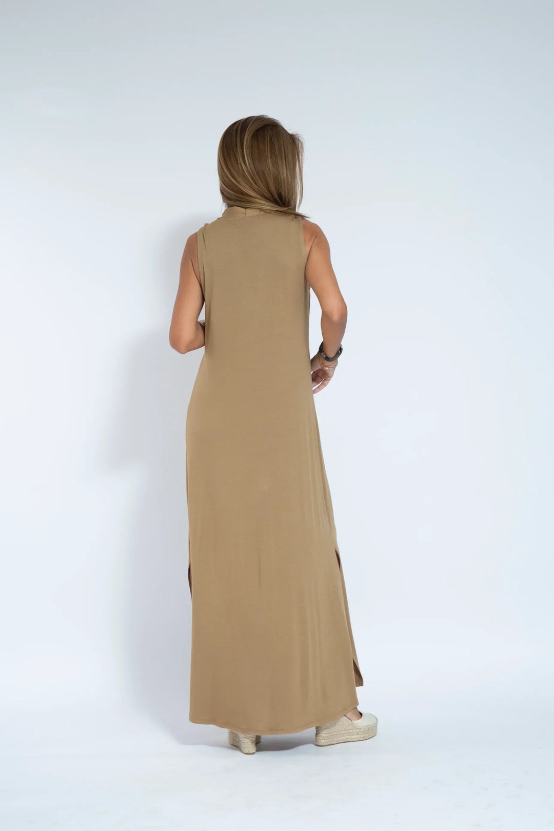 Michelle | Damen Ärmelloses Sommer Maxikleid mit tiefem V-Ausschnitt