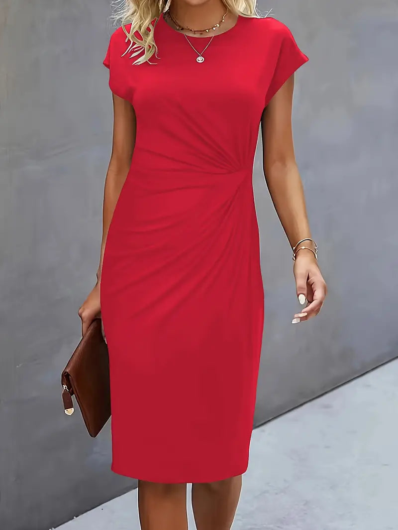 Isla | Damen Elegant Rundhalsausschnitt Bodycon Midi Kleid