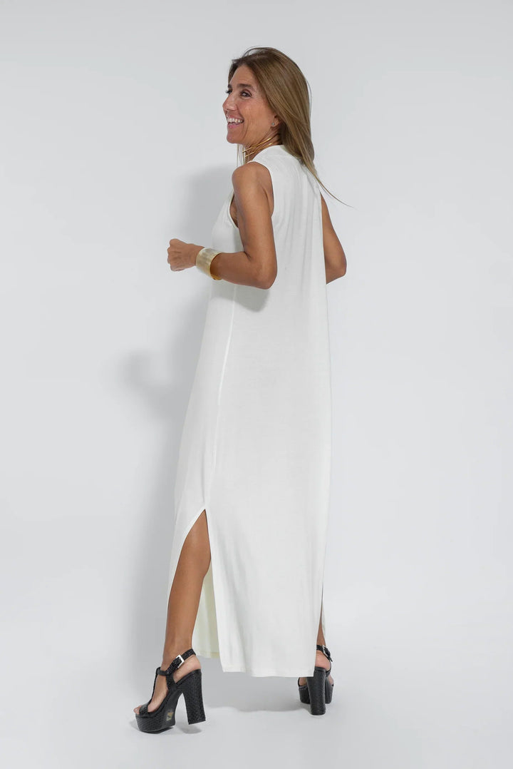 Michelle | Damen Ärmelloses Sommer Maxikleid mit tiefem V-Ausschnitt