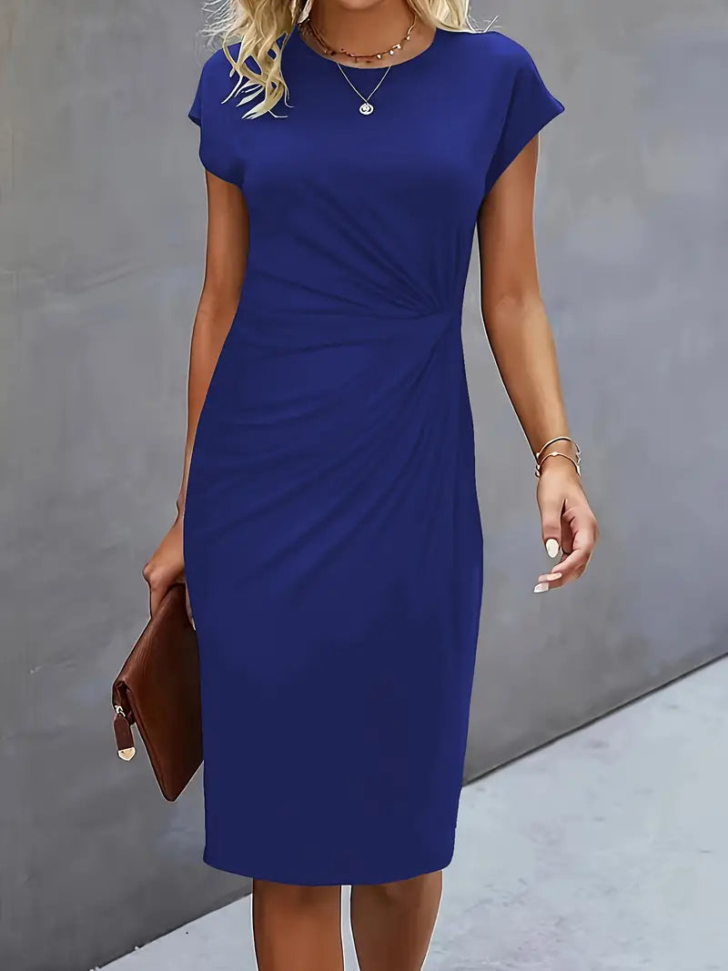 Isla | Damen Elegant Rundhalsausschnitt Bodycon Midi Kleid