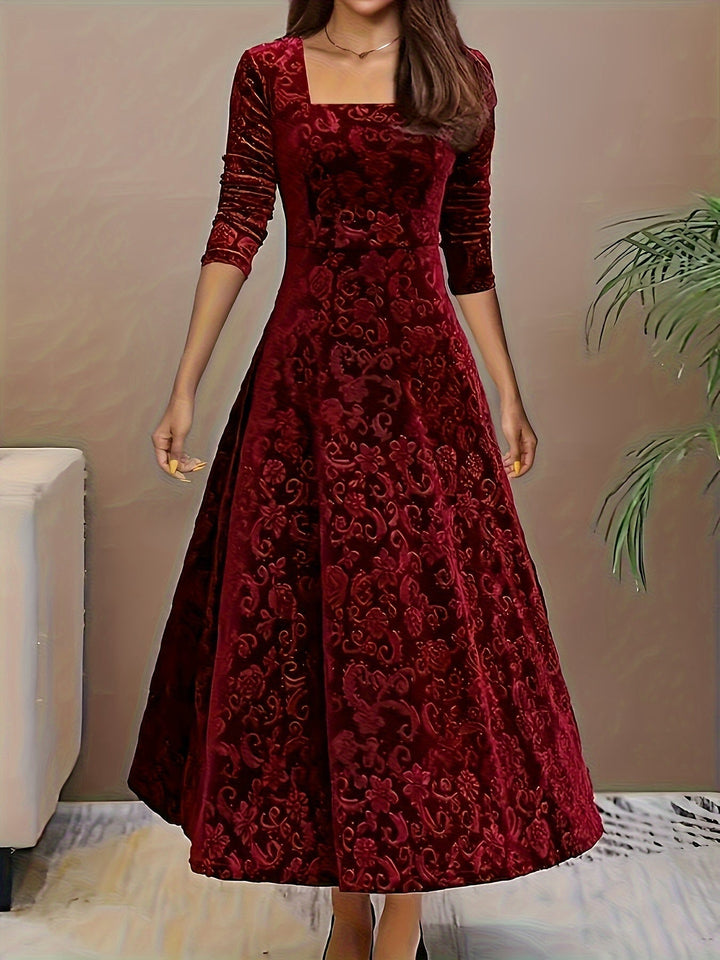 Sylvia | Damen Langarm Blumenmuster Abend Midikleid