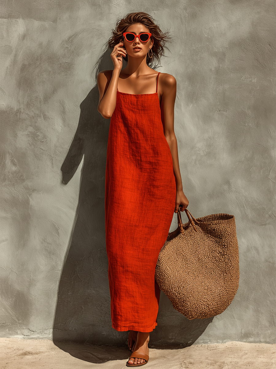 Gioia | Damen Luftiges Sommer Maxi Spaghettiträger Kleid