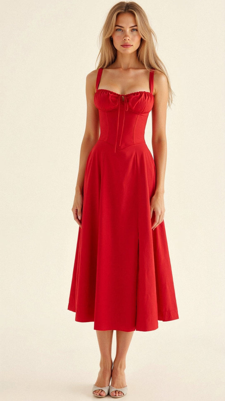 Josephine | Damen Elegantes Hochzeitsgast Korsett Midikleid