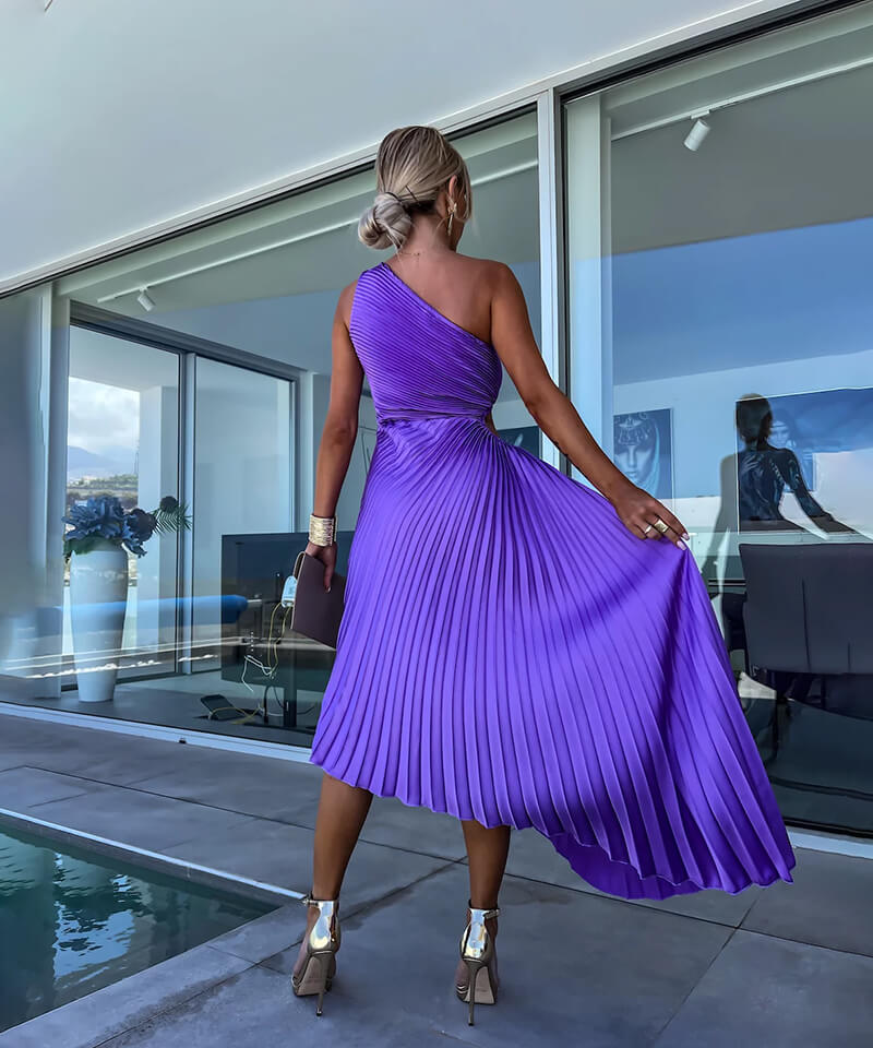 Jana | Damen One-Shoulder Plissiertes Hochzeitsgastkleid