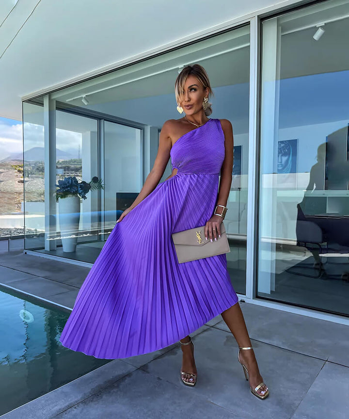 Jana | Damen One-Shoulder Plissiertes Hochzeitsgastkleid