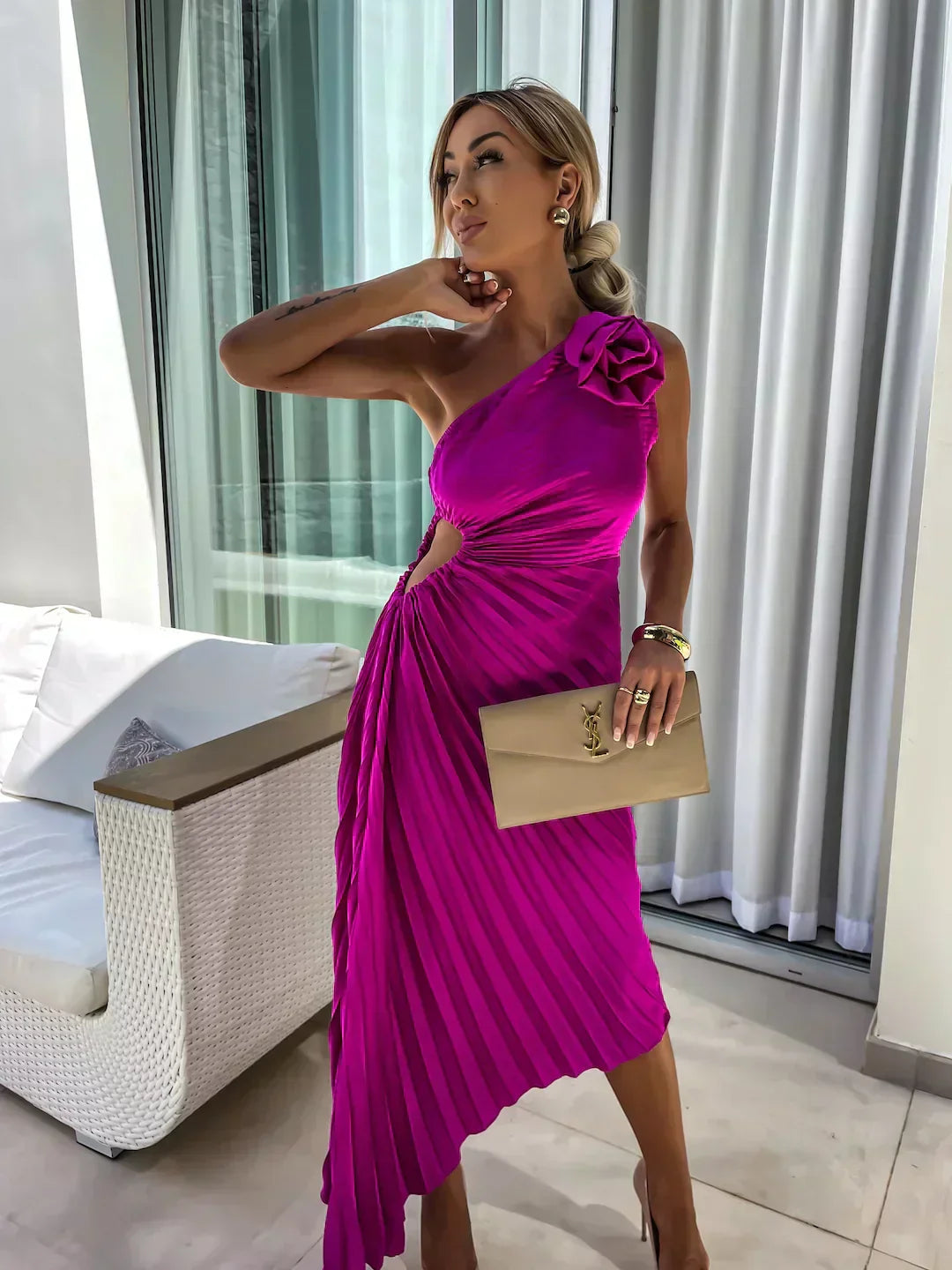 Emma | Damen Elegantes Hochzeitsgast Plisseekleid