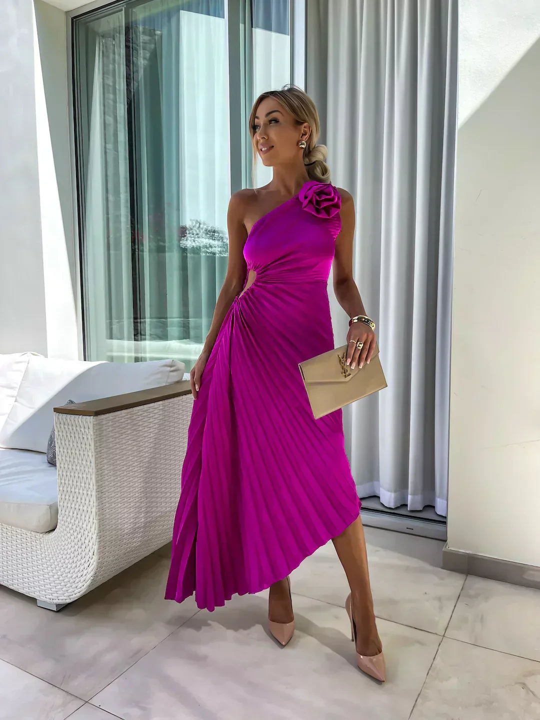 Emma | Damen Elegantes Hochzeitsgast Plisseekleid