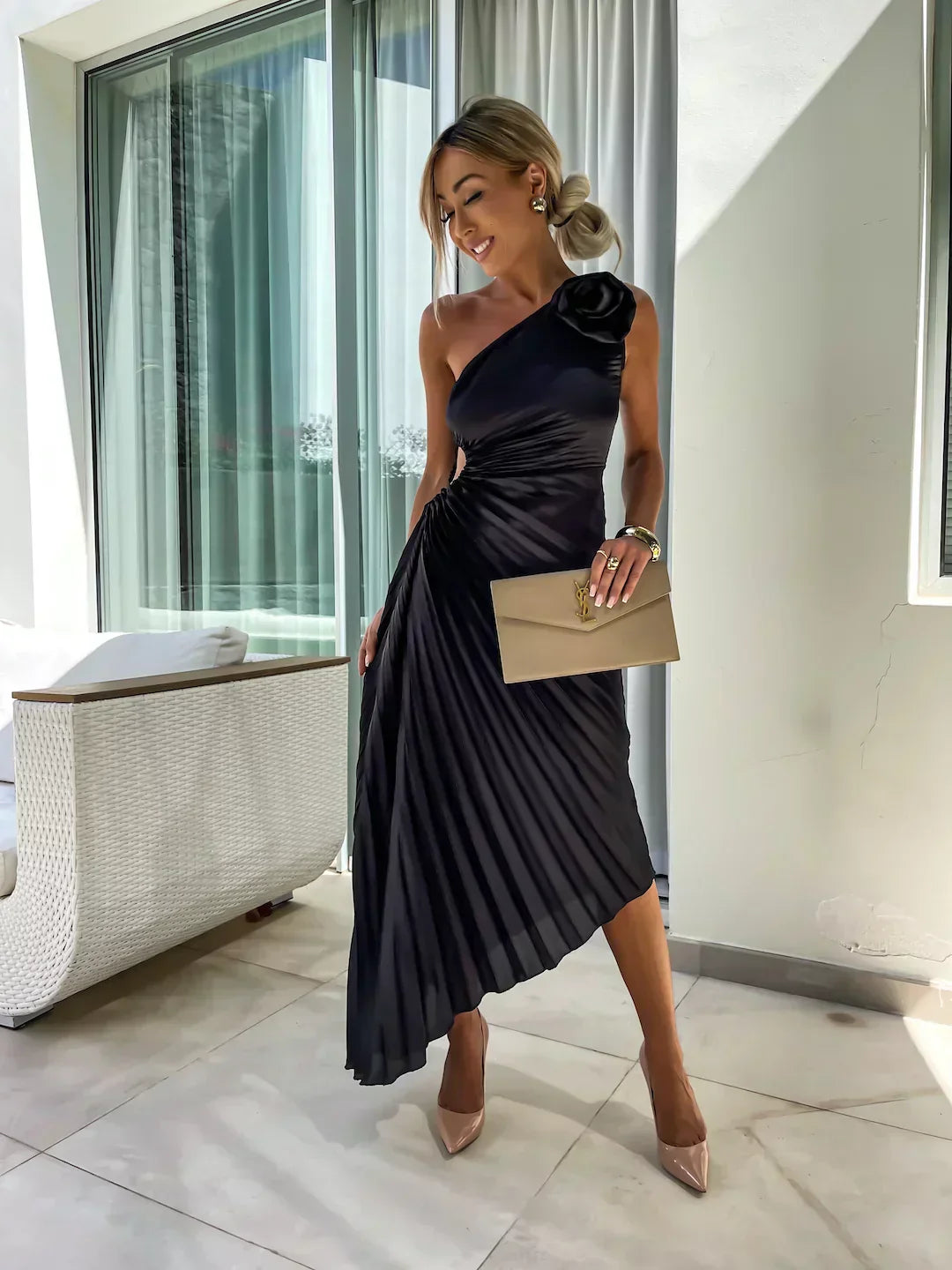 Emma | Damen Elegantes Hochzeitsgast Plisseekleid
