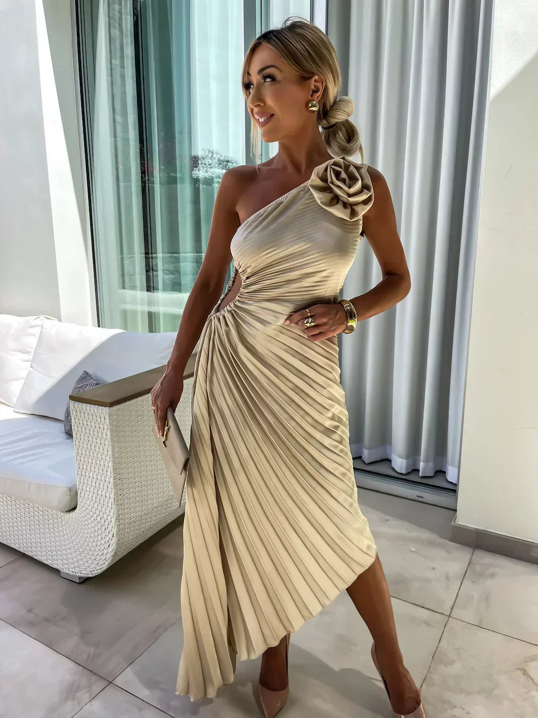 Emma | Damen Elegantes Hochzeitsgast Plisseekleid