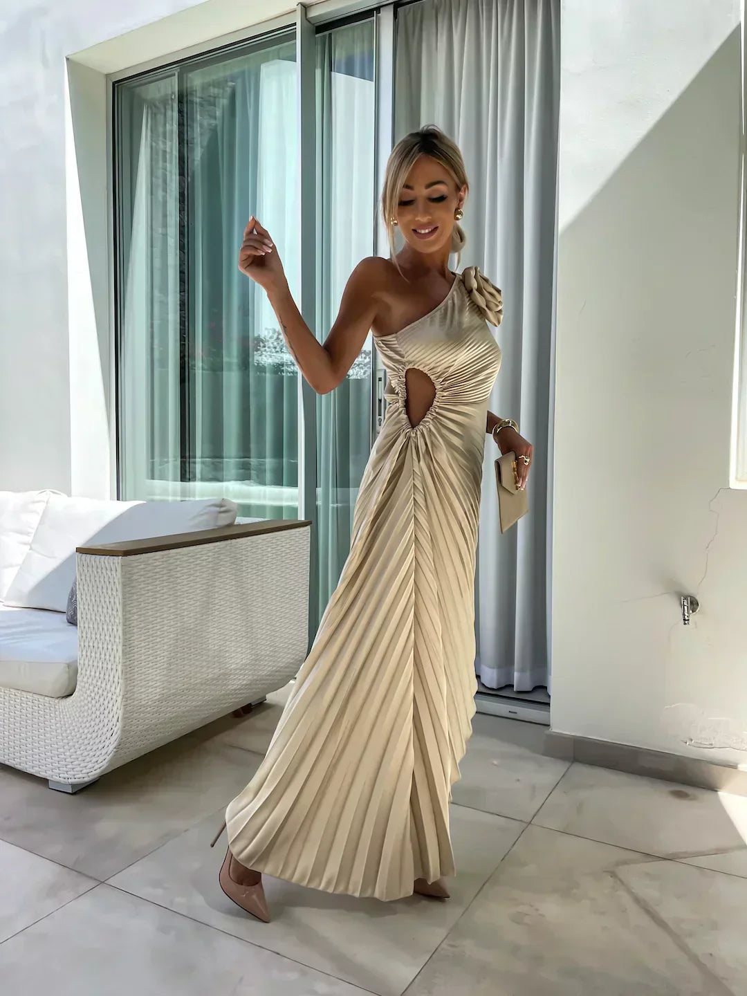 Emma | Damen Elegantes Hochzeitsgast Plisseekleid