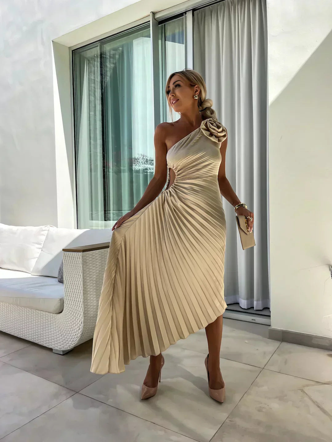 Emma | Damen Elegantes Hochzeitsgast Plisseekleid