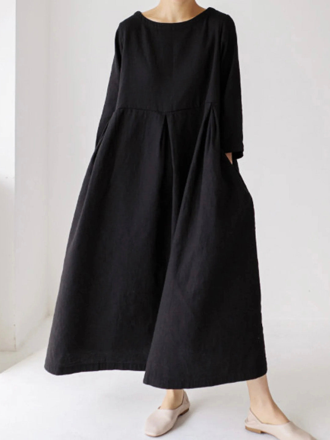Amelie | Damen Sommer Lockeres Leinen Maxikleid