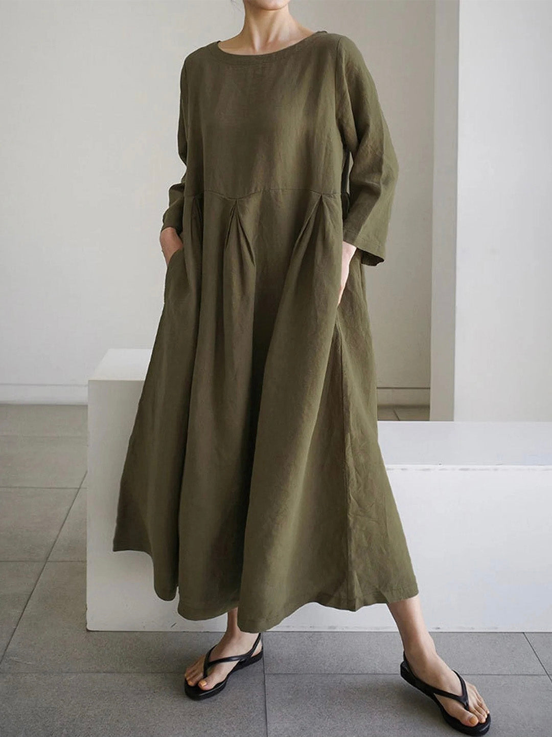 Amelie | Damen Sommer Lockeres Leinen Maxikleid
