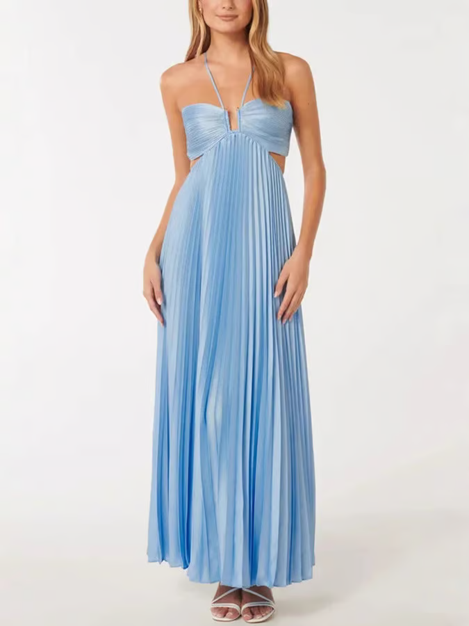Lea | Damen Plissiertes Maxi Sommerkleid