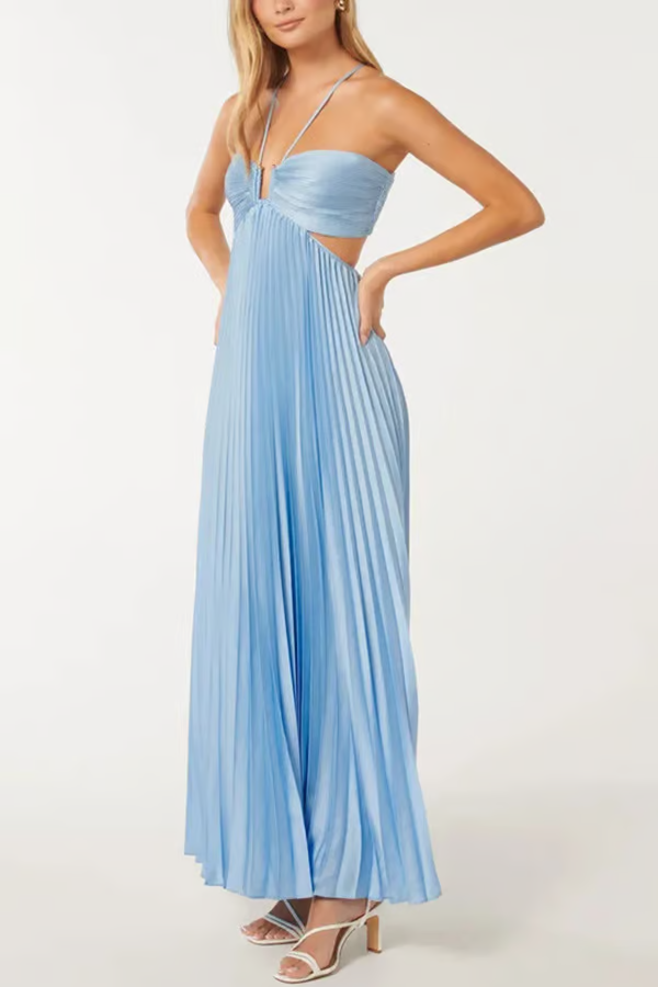 Lea | Damen Plissiertes Maxi Sommerkleid