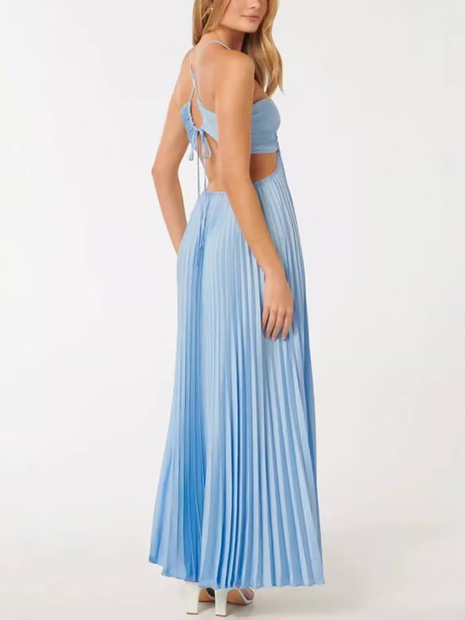 Maya | Damen Lässiges Plissiert Abend Maxikleid