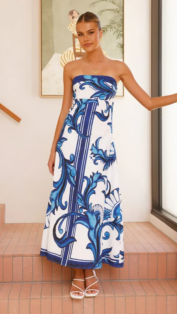 Natalie | Damen Elegantes Ornamentales Muster Hochzeitsgastkleid