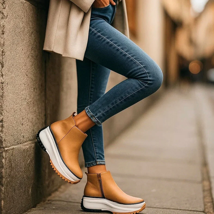 Monika | Damen Minimalistische Leder Plateauschuhe