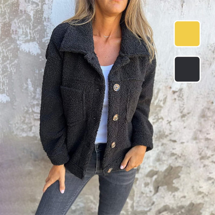 Marianne | Damen Modische Herbst Teddy Jacke mit Knöpfen