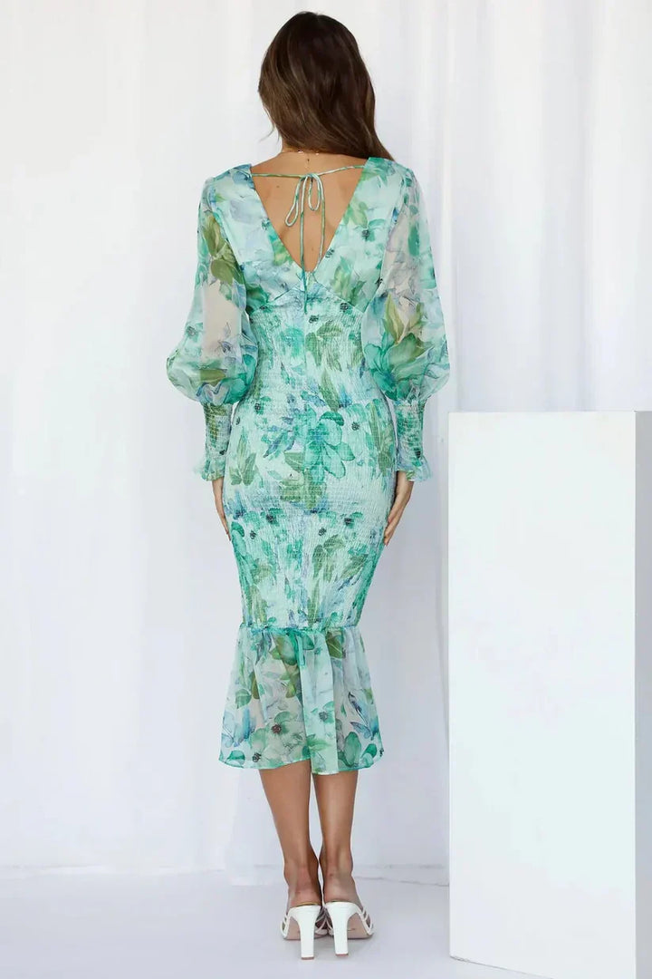 Fiona | Damen Sommer V-Ausschnitt Hochzeitsgastkleid