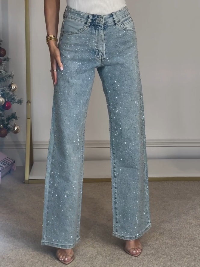 Edith | Damen Figurbetonende Glitzerjeans