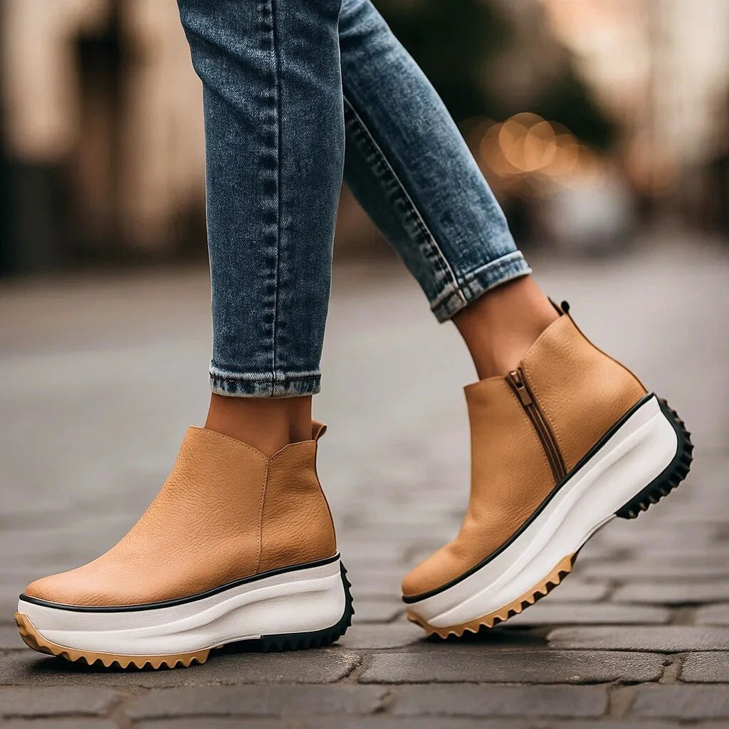 Monika | Damen Minimalistische Leder Plateauschuhe
