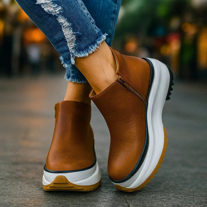 Monika | Damen Minimalistische Leder Plateauschuhe